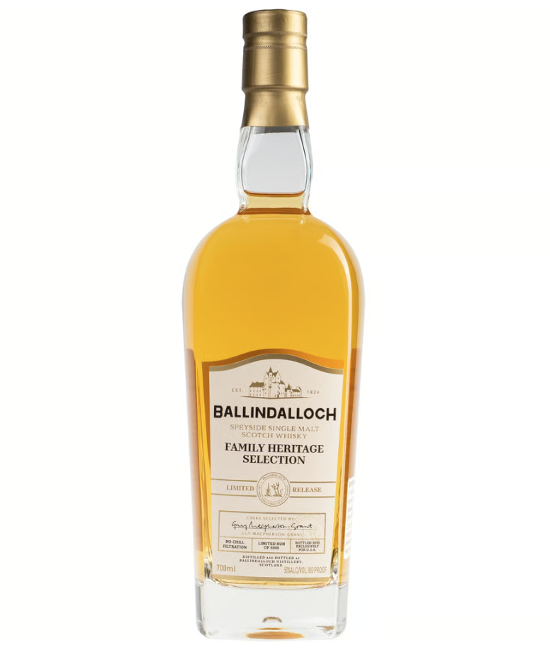 Ballindalloch Family Heritage Selection whisky bottle on a white background